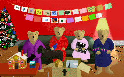 Bear family with Christmas cards